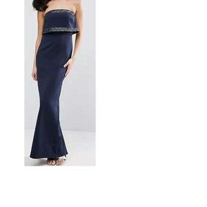 Strapless Embellished Navy Gown